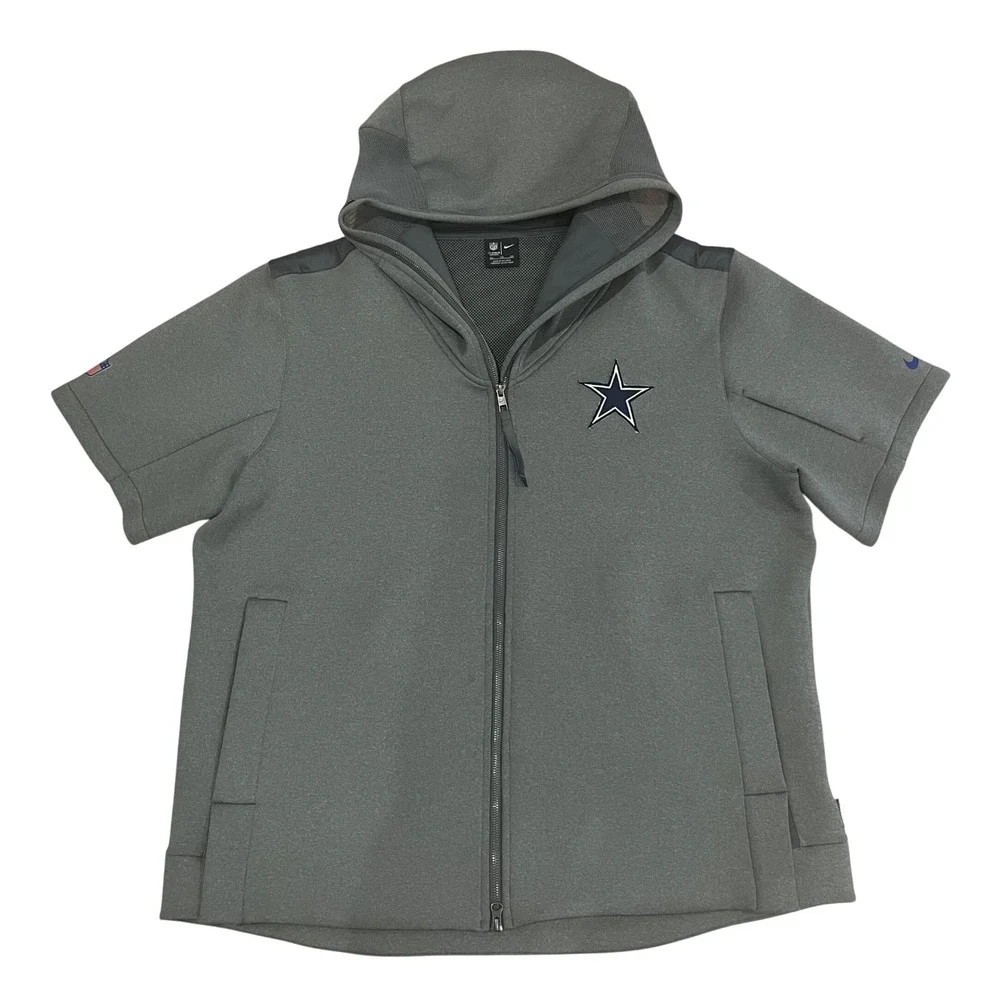 Nike NFL Dallas Cowboys Mens XXL Short Sleeve Full Zip Hoodie Gray On-Field